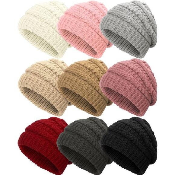 Women\'s 9 Pieces Slouchy Winter Hats Knit Beanie Hats Warm Skull Caps main image 4